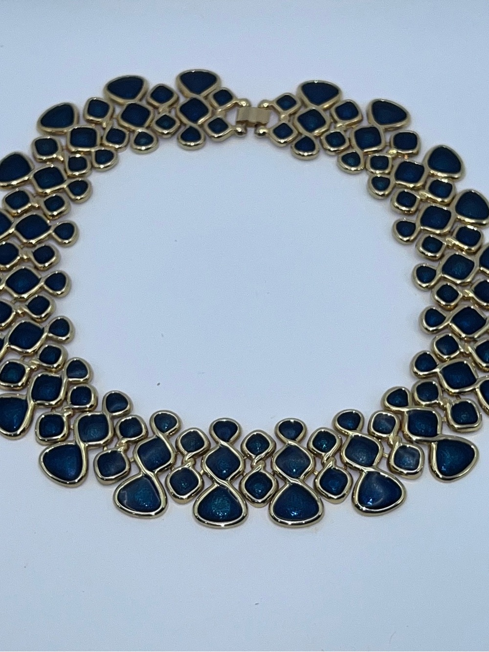 Dark Green Enamel Statement Bib Necklace Gold Tone Geometric Collar Jewelry